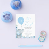 Budget Elegant Blue Elephant Boy Baby shower Flyer (Enkel)