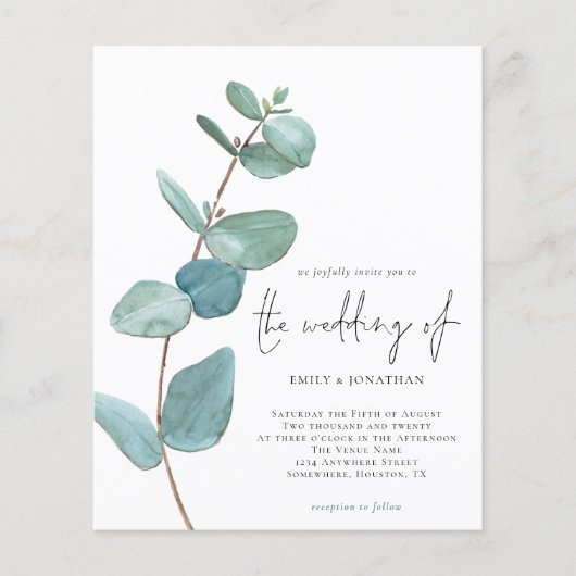 Budget Elegant Blue Eucalyptus Weddenschap (Voorkant)