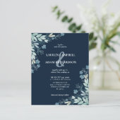 Budget Elegant Blue Foliage Wedding Invitation (Staand voorkant)