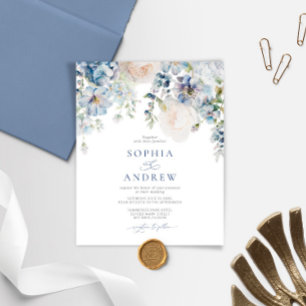 Budget Elegant Blue Hydrangea bruiloft uitnodiging