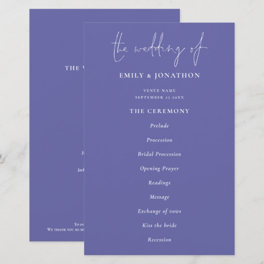 Budget Elegant Blue Wedding Programme (Voorkant / Achterkant)
