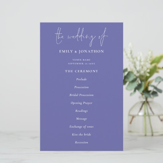 Budget Elegant Blue Wedding Programme (Staand voorkant)