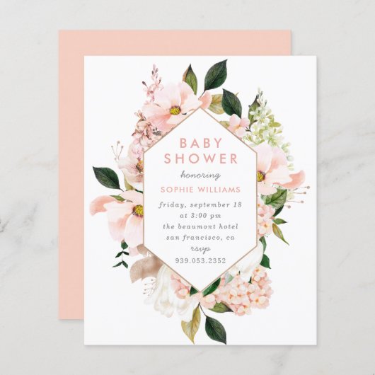 Budget Elegant Blush & Gold Floral Baby shower (Voorkant / Achterkant)