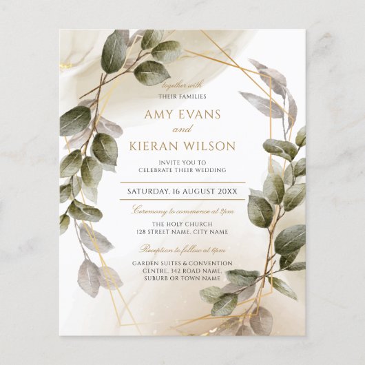 Budget Elegant Blush Green Gold Waterverf Wedding (Voorkant)