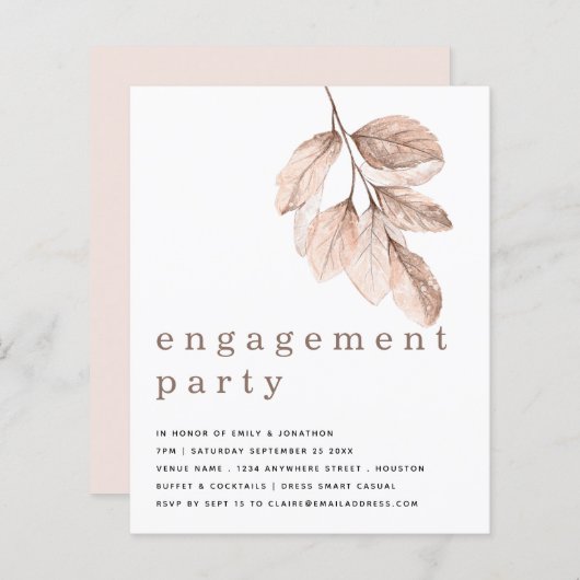Budget Elegant Blush Leaf Engagement Party nodigt  (Voorkant / Achterkant)
