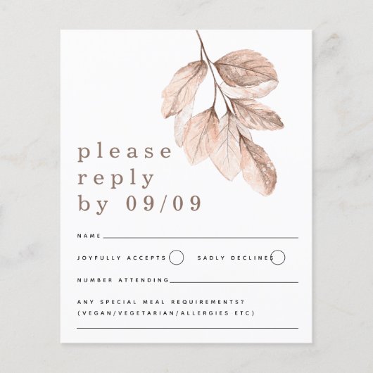 Budget Elegant Blush Leaves Wedding RSVP (Voorkant)