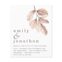 Budget Elegant Blush Leaves Wedding Uitnodiging