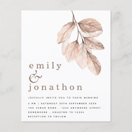 Budget Elegant Blush Leaves Wedding Uitnodiging
