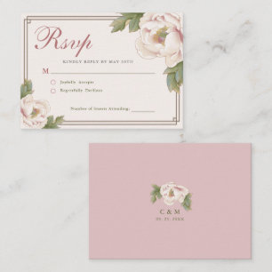 BUDGET Elegant Blush Peony Floral Wedding RSVP Notitiekaartje