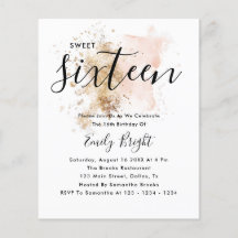 Budget Elegant Blush Pink & Gold Sweet 16 Invite
