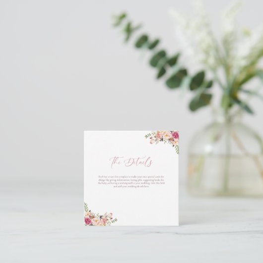 Budget Elegant Blush Roze Bloemen Bruiloft Informatiekaartje (Staand voorkant)