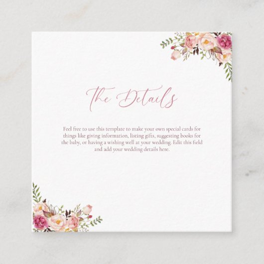 Budget Elegant Blush Roze Bloemen Bruiloft Informatiekaartje (Voorkant)