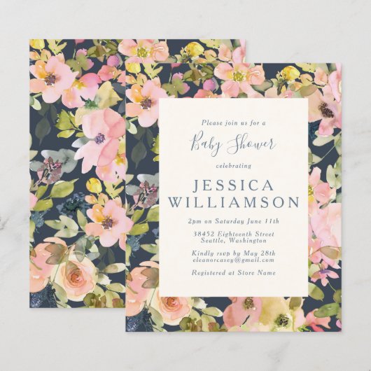 Budget Elegant Boho Floral Baby shower Uitnodiging (Voorkant / Achterkant)