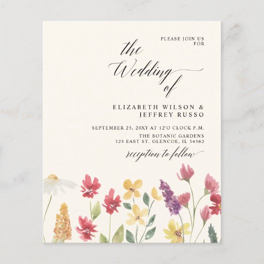 Budget Elegant Boho Wildbloemen Weddenschap (Voorkant)