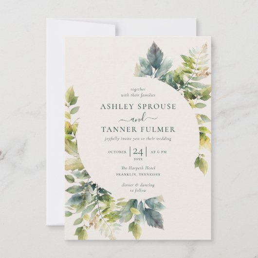 Budget Elegant bos laat groen bruiloft Kaart (Voorkant)