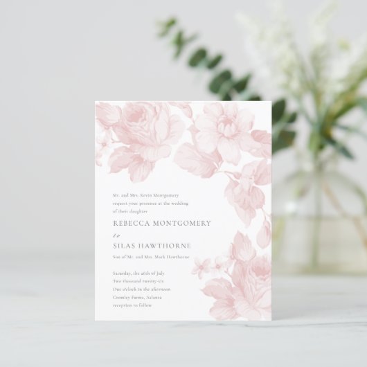 Budget Elegant Botanical Floral Wedding Invitation (Staand voorkant)