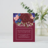 Budget Elegant Bourgondië Blauwe Bloemige Bruiloft Briefkaart (Staand voorkant)