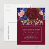 Budget Elegant Bourgondië Blauwe Bloemige Bruiloft Briefkaart (Voorkant / Achterkant)