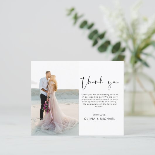 Budget Elegant Bruiloft Dank u Fotokaart (Staand voorkant)