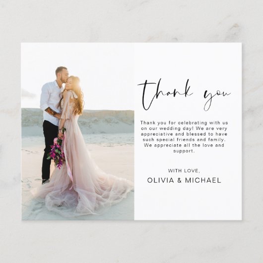 Budget Elegant Bruiloft Dank u Fotokaart (Voorkant)