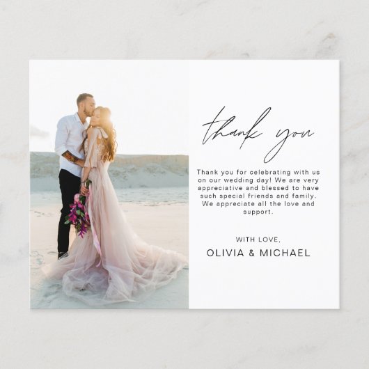 Budget Elegant Bruiloft Dank u Fotokaart (Voorkant)
