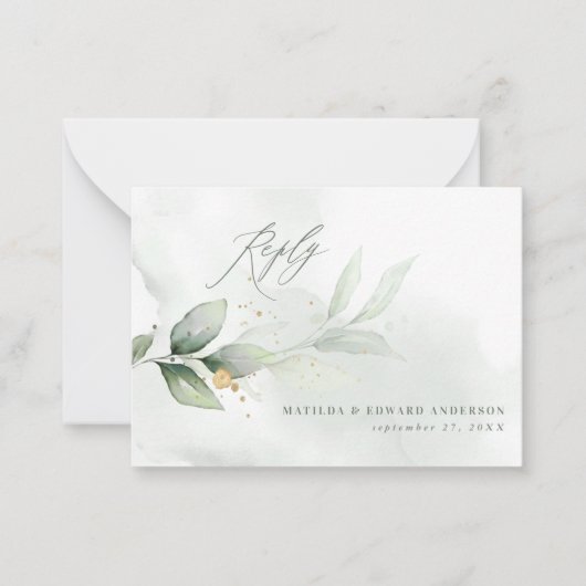 budget elegant bruiloft eucalyptus botanische RSVP Notitiekaartje (Voorkant)