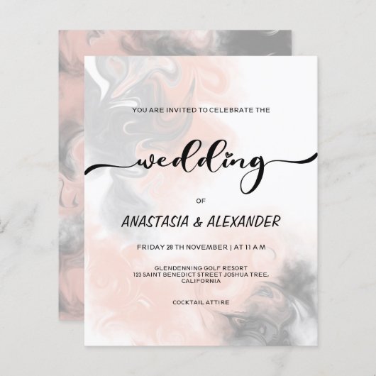 BUDGET/Elegant bruiloft uitnodiging. (Voorkant / Achterkant)