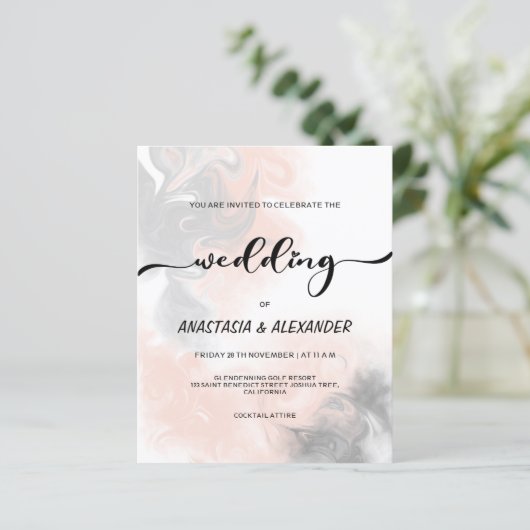 BUDGET/Elegant bruiloft uitnodiging. (Staand voorkant)