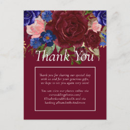 Budget Elegant Burgundy Blue Floral Wedding Briefkaart