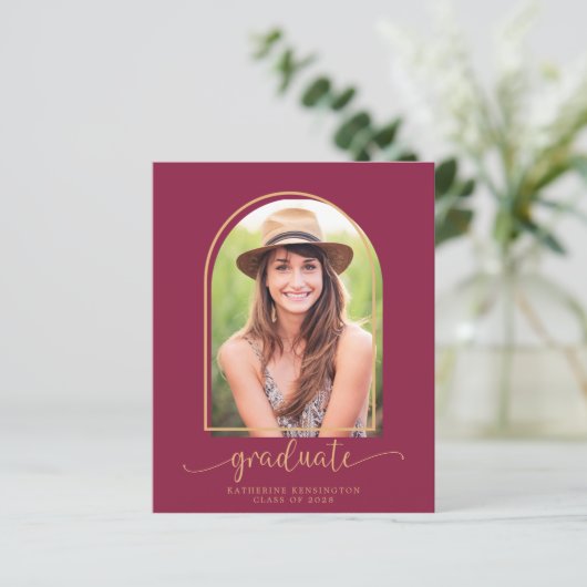 Budget Elegant Burgundy Gold Arch Photo Afstuderen (Staand voorkant)