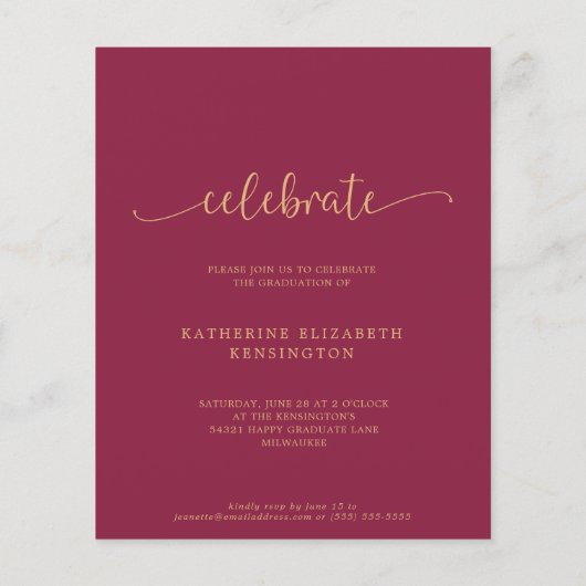 Budget Elegant Burgundy Gold Arch Photo Afstuderen (Achterkant)