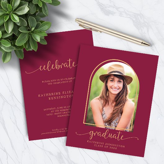 Budget Elegant Burgundy Gold Arch Photo Afstuderen