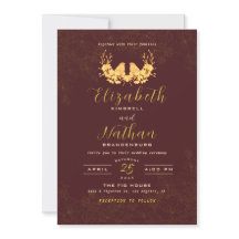 Budget Elegant Burgundy Gold Birds Wedding Invite