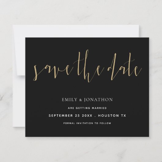 Budget Elegant Calligraphy Gold Black Save Date (Voorkant)