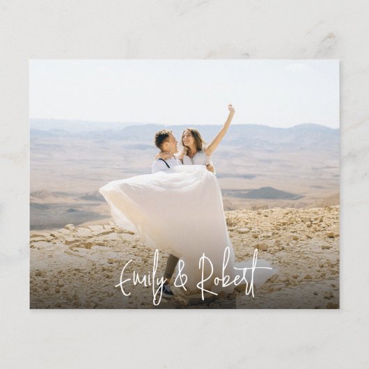 Budget Elegant Calligraphy Photo Weddenschap Harte Flyer (Achterkant)