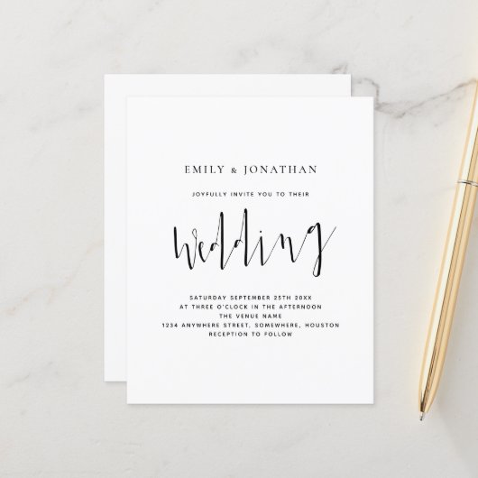 Budget Elegant Calligraphy Wedding Invitation (Voorkant / Achterkant in situ)