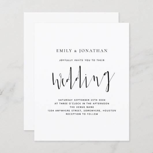 Budget Elegant Calligraphy Wedding Invitation (Voorkant / Achterkant)