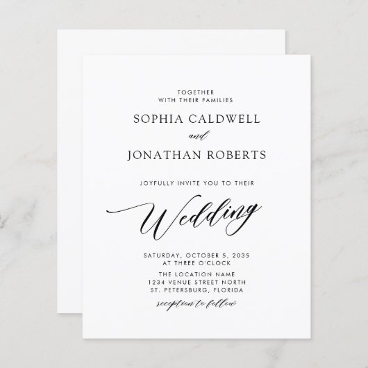 Budget Elegant Calligraphy Wedding Invitation (Voorkant / Achterkant)