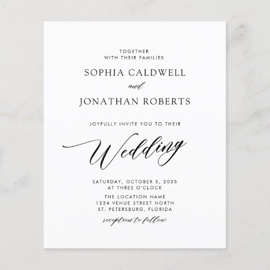 Budget Elegant Calligraphy Wedding Invitation (Voorkant)