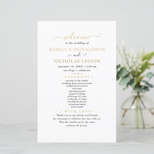 Budget Elegant Calligraphy Wedding Programme (Staand voorkant)