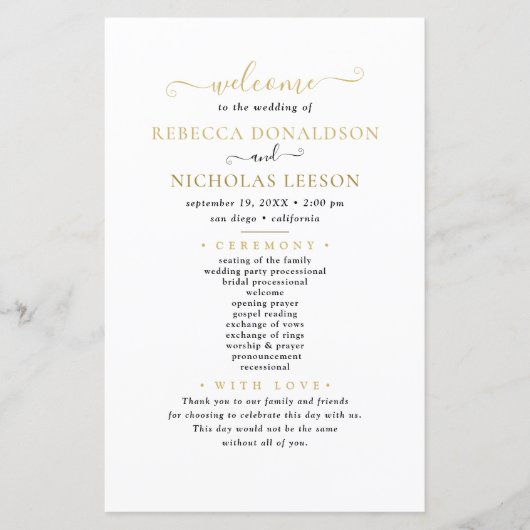 Budget Elegant Calligraphy Wedding Programme (Voorkant)