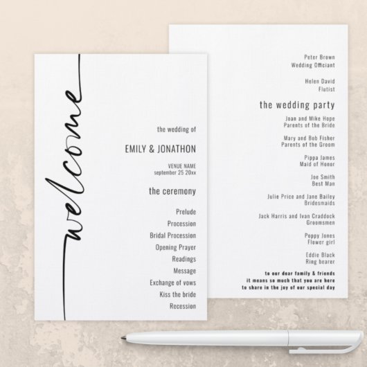 BUDGET Elegant Calligraphy Wedding Programme