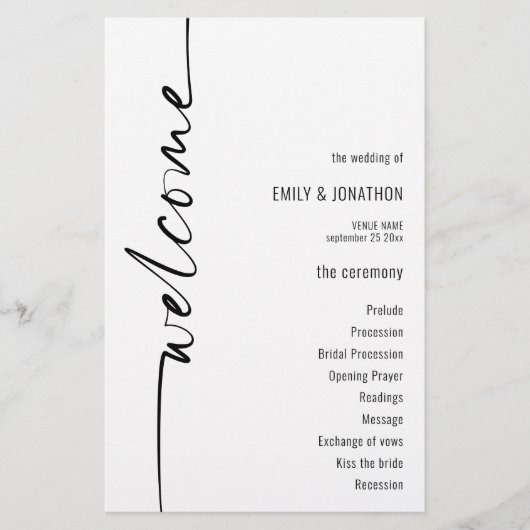 BUDGET Elegant Calligraphy Wedding Programme (Voorkant)