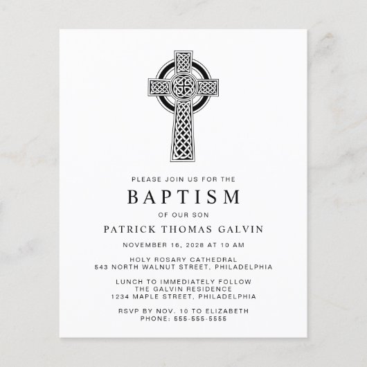 Budget Elegant Celtic Cross Baptism Uitnodiging (Voorkant)