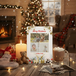 Budget Elegant Christmas 3 Photo Holiday Card 2025 Feestdagenkaart