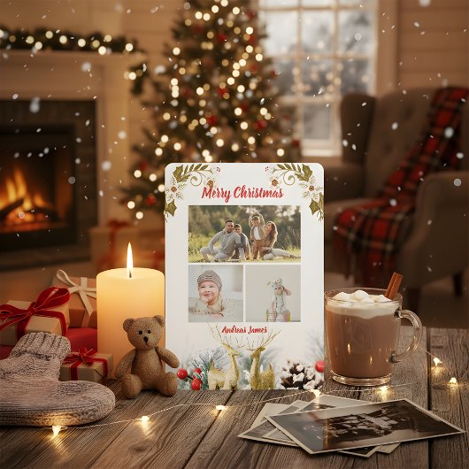 Budget Elegant Christmas 3 Photo Holiday Card 2025 Feestdagenkaart