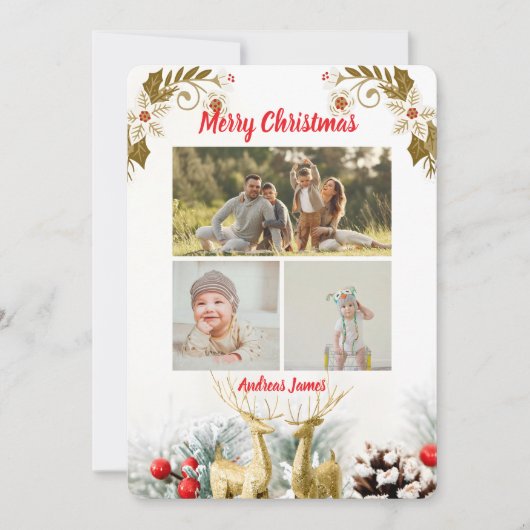 Budget Elegant Christmas 3 Photo Holiday Card 2025 Feestdagenkaart (Voorkant)