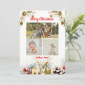 Budget Elegant Christmas 3 Photo Holiday Card 2025 Feestdagenkaart (Staand voorkant)