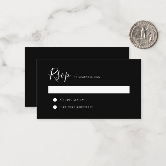 BUDGET Elegant Clean Minimalist Black Weddenschap  Notitiekaartje (Voorkant / Achterkant in situ)