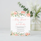 Budget Elegant Coral Floral Baby shower Uitnodigin (Staand voorkant)